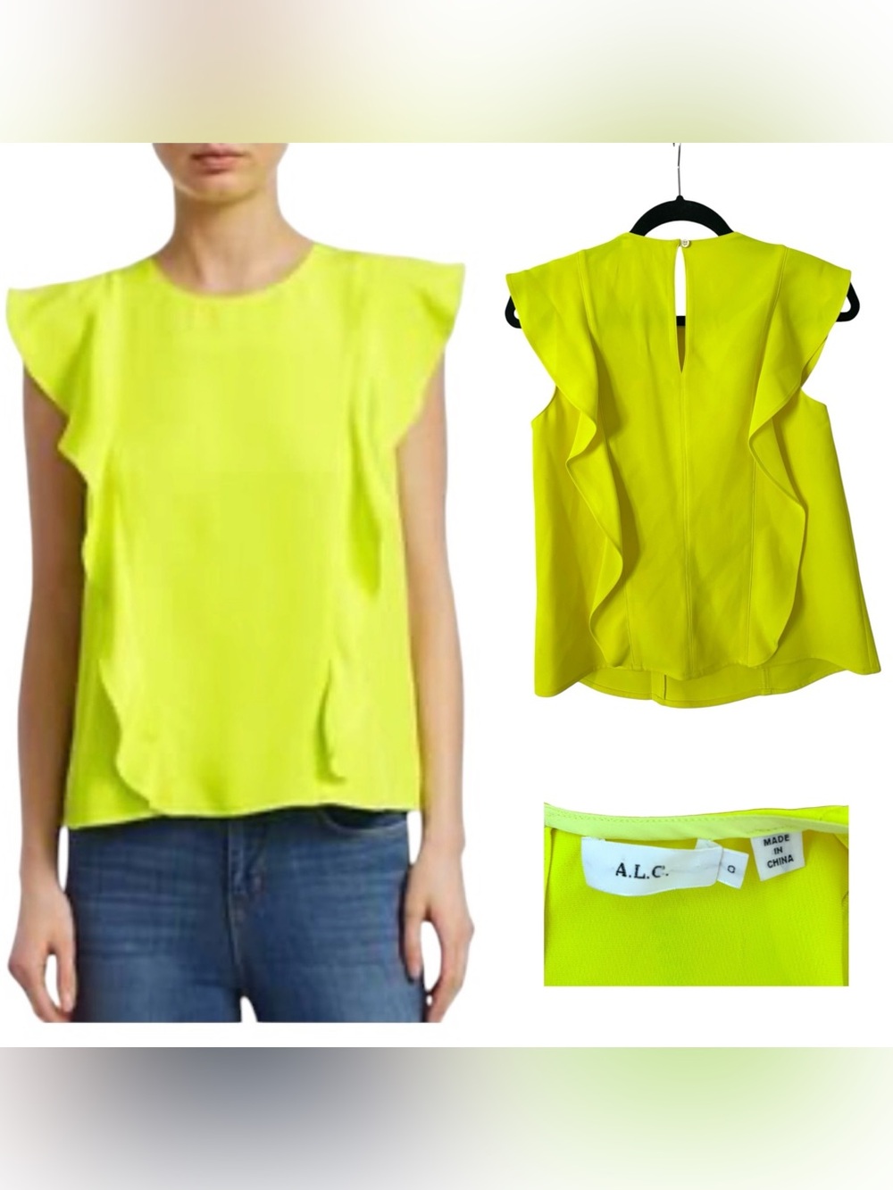 A.L.C. Neon Ruffle Sleeveless Top